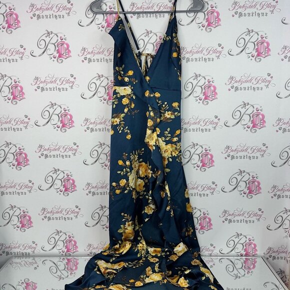 Dress Forum dress long maxi shiny blue Navy and Gold Floral Maxi Dress flowers - Picture 1 of 10